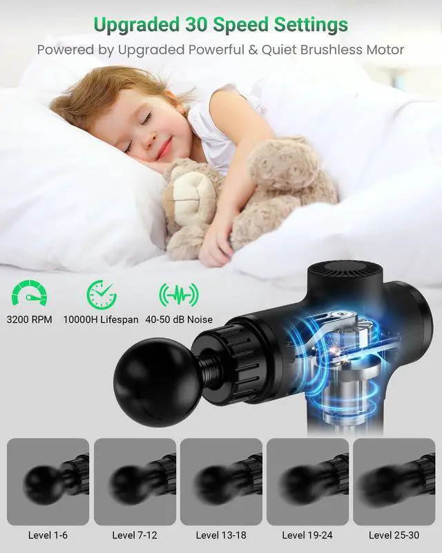 Alt view image 3 of 7 - Massage Gun, Deep Tissue Percussion Massager 30 Speeds for Pain Relief