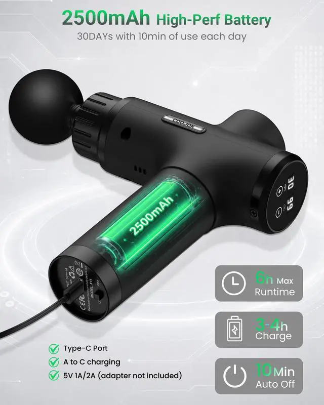 Alt view image 4 of 7 - Massage Gun, Deep Tissue Percussion Massager 30 Speeds for Pain Relief