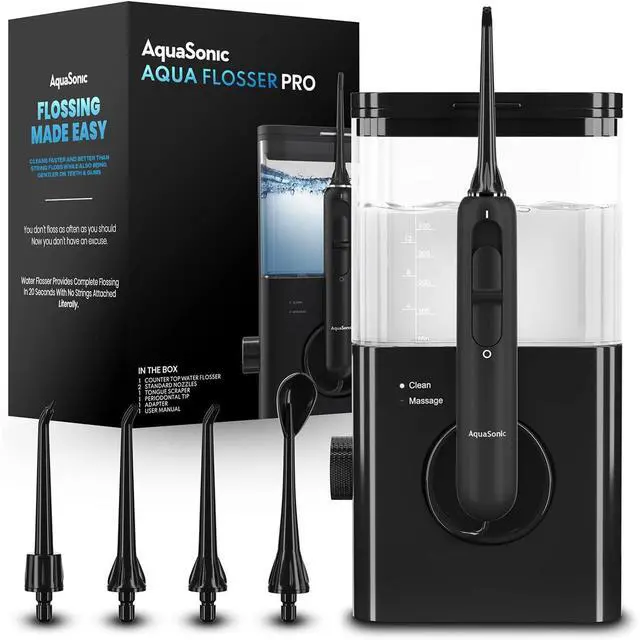 Main image of Aqua Flosser PRO | Professional Water Flosser with Large Capacity Reservoir | Oral Irrigator w/ 2 Modes, 10 Levels of Water Pressure, 4 Included Tips | Sleek & Compact