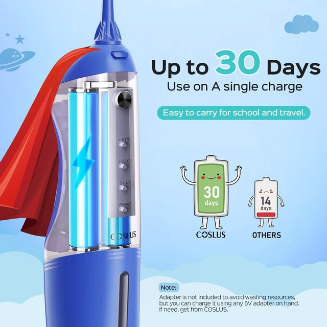 Alt view image 4 of 6 - COSLUS C31 Kids Water Dental Flosser, Safe & Gentle for Ages 6+, Red Blue | Safe & Gentle Cleaning, 4 Modes for Braces & Gums Care, Cordless Dental Pick, Portable for School & Travel, IPX7, BPA-Free