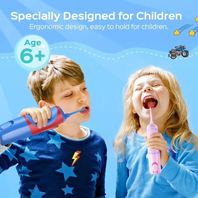 Alt view image 6 of 6 - COSLUS C31 Kids Water Dental Flosser, Safe & Gentle for Ages 6+, Red Blue | Safe & Gentle Cleaning, 4 Modes for Braces & Gums Care, Cordless Dental Pick, Portable for School & Travel, IPX7, BPA-Free