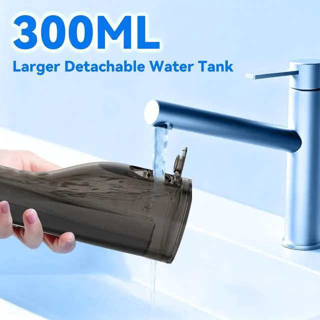 Alt view image 5 of 7 - Cordless Portable Water Flosser with 300ML Tank: Rechargeable Oral Irrigator with 5 Tips for Travel, Braces Care and Sensitive Gums, IPX7 Waterproof Teeth Cleaning Device(C260Black)