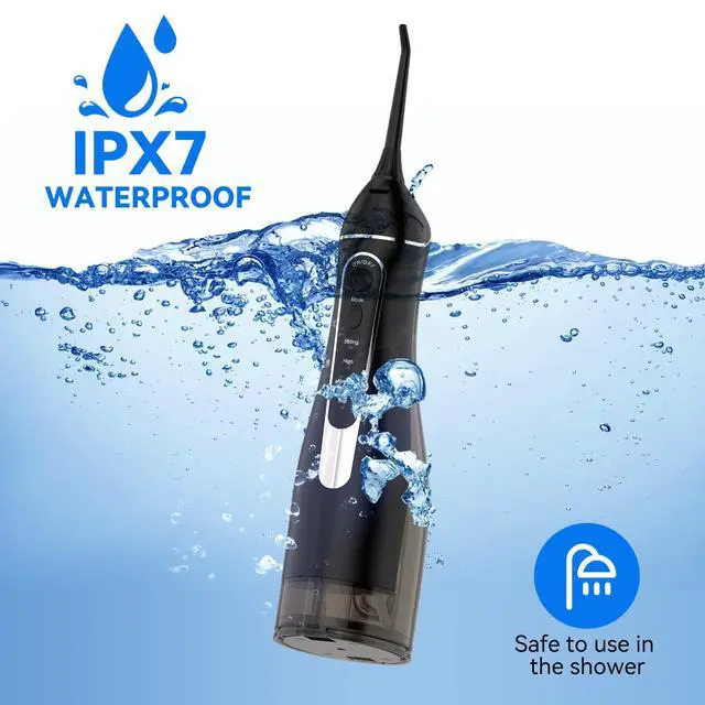 Alt view image 7 of 7 - Cordless Portable Water Flosser with 300ML Tank: Rechargeable Oral Irrigator with 5 Tips for Travel, Braces Care and Sensitive Gums, IPX7 Waterproof Teeth Cleaning Device(C260Black)