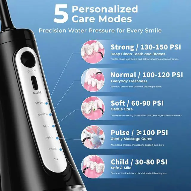 Alt view image 4 of 7 - Cordless Water Flosser with U-Shaped Nozzle, 350ML Tank, 7 Jet Tips