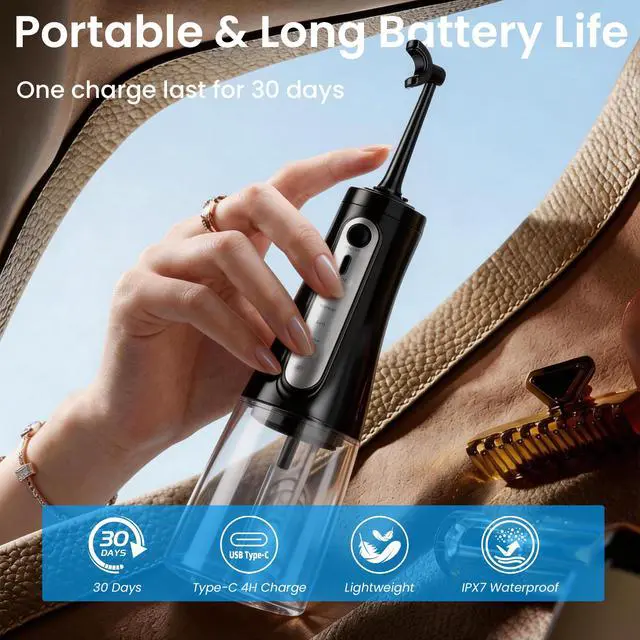 Alt view image 7 of 7 - Cordless Water Flosser with U-Shaped Nozzle, 350ML Tank, 7 Jet Tips