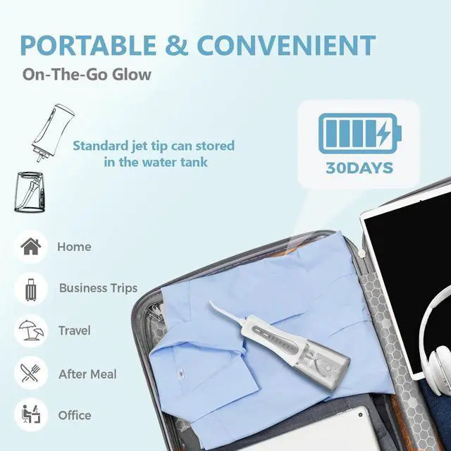 Alt view image 5 of 7 - 2026 New 350ML Water Flosser with Drainage & Storage Stand, Keeps Dry & Clean, 5 Modes, 360°Nozzle, Cordless Rechargeable, IPX7 Waterproof, Portable for Home & Travel (White)