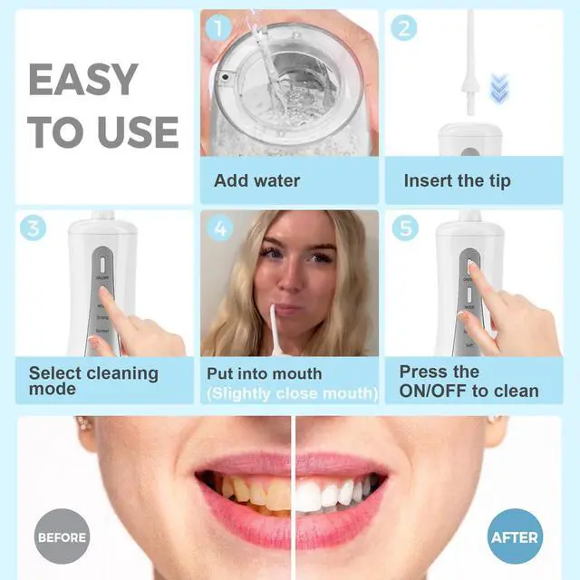 Alt view image 7 of 7 - 2026 New 350ML Water Flosser with Drainage & Storage Stand, Keeps Dry & Clean, 5 Modes, 360°Nozzle, Cordless Rechargeable, IPX7 Waterproof, Portable for Home & Travel (White)