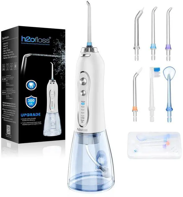 Main image of Water Dental Flosser Portable Dental Oral Irrigator with 5 Modes, 6 Replaceable Jet Tips, Rechargeable IPX7 Waterproof Teeth Cleaner for Home and Travel -300ml Detachable Reservoir (HF-6)