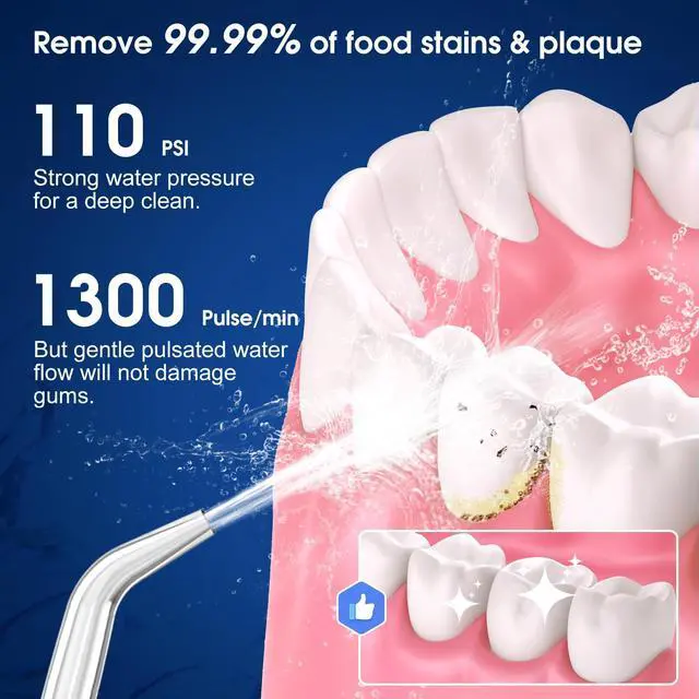 Alt view image 2 of 7 - Water Dental Flosser Portable Dental Oral Irrigator with 5 Modes, 6 Replaceable Jet Tips, Rechargeable IPX7 Waterproof Teeth Cleaner for Home and Travel -300ml Detachable Reservoir (HF-6)