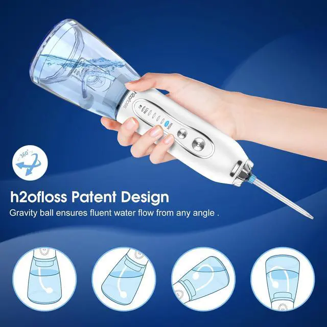 Alt view image 5 of 7 - Water Dental Flosser Portable Dental Oral Irrigator with 5 Modes, 6 Replaceable Jet Tips, Rechargeable IPX7 Waterproof Teeth Cleaner for Home and Travel -300ml Detachable Reservoir (HF-6)