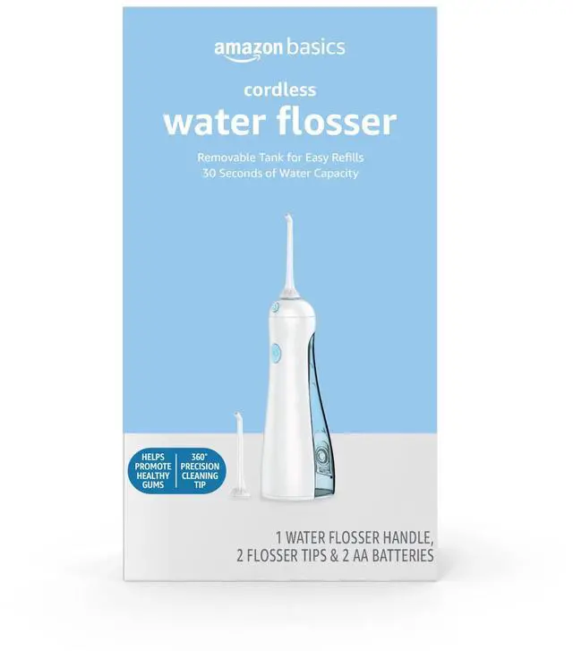 Main image of HydroClean Portable Cordless Water Flosser for Teeth and Gums, 2 Pressure Tips, Removable Tank, 30 Seconds Water Capacity, 2 AA Batteries Included