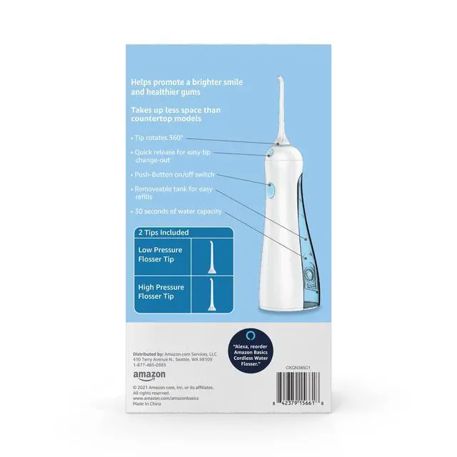 Alt view image 2 of 7 - HydroClean Portable Cordless Water Flosser for Teeth and Gums, 2 Pressure Tips, Removable Tank, 30 Seconds Water Capacity, 2 AA Batteries Included