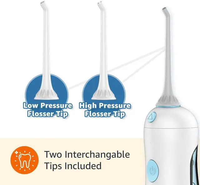 Alt view image 6 of 7 - HydroClean Portable Cordless Water Flosser for Teeth and Gums, 2 Pressure Tips, Removable Tank, 30 Seconds Water Capacity, 2 AA Batteries Included