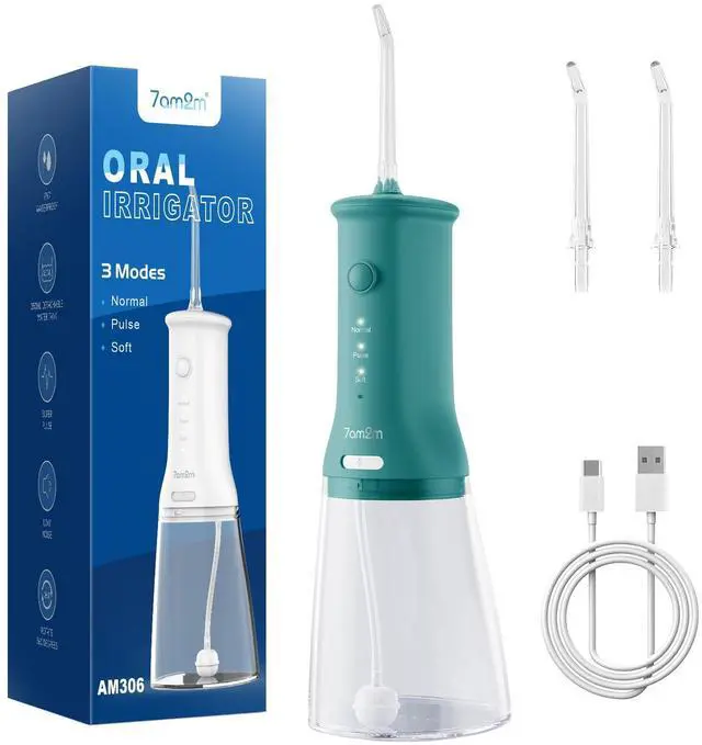 Main image of Cordless Portable Water Flosser, IPX7 Waterproof Oral Irrigator with 3 Modes & 4 Jet Tips, Fast Rechargeable Dental Flosser for Home and Travel Use,Peacock Green