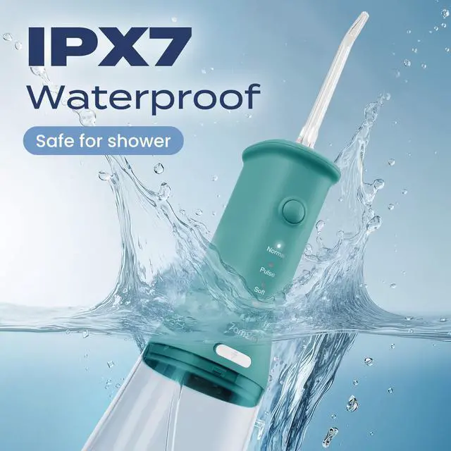 Alt view image 5 of 7 - Cordless Portable Water Flosser, IPX7 Waterproof Oral Irrigator with 3 Modes & 4 Jet Tips, Fast Rechargeable Dental Flosser for Home and Travel Use,Peacock Green