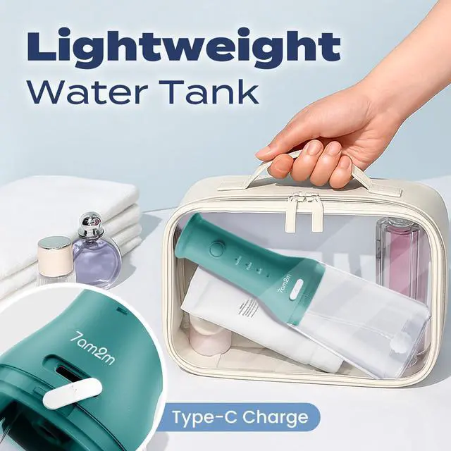 Alt view image 7 of 7 - Cordless Portable Water Flosser, IPX7 Waterproof Oral Irrigator with 3 Modes & 4 Jet Tips, Fast Rechargeable Dental Flosser for Home and Travel Use,Peacock Green