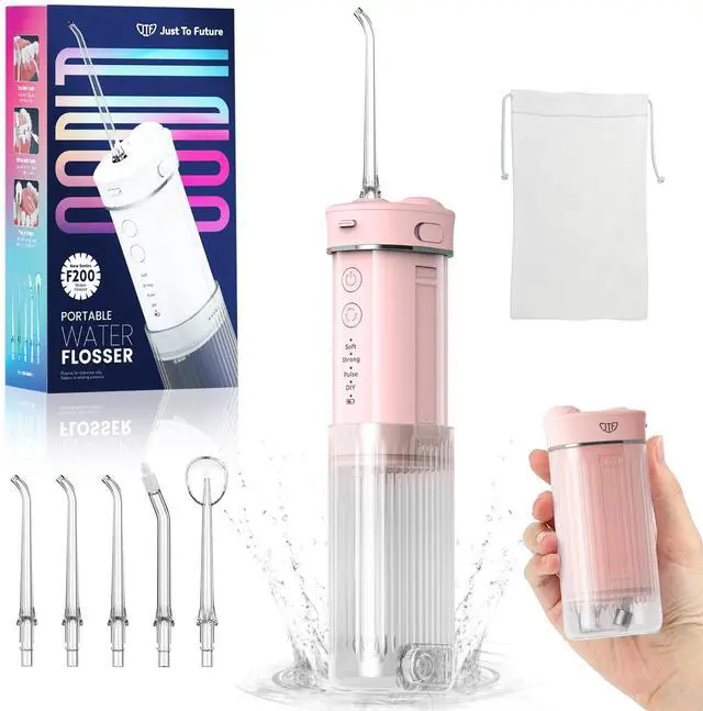 Main image of Portable Water Flosser for Travel: Compact Mini Design, 3 Modes & 8 DIY Pressure Levels for Sensitive Teeth & Braces - with 5 Nozzles & Removable 230ml Tank, Cordless Oral Irrigator for On-The-Go