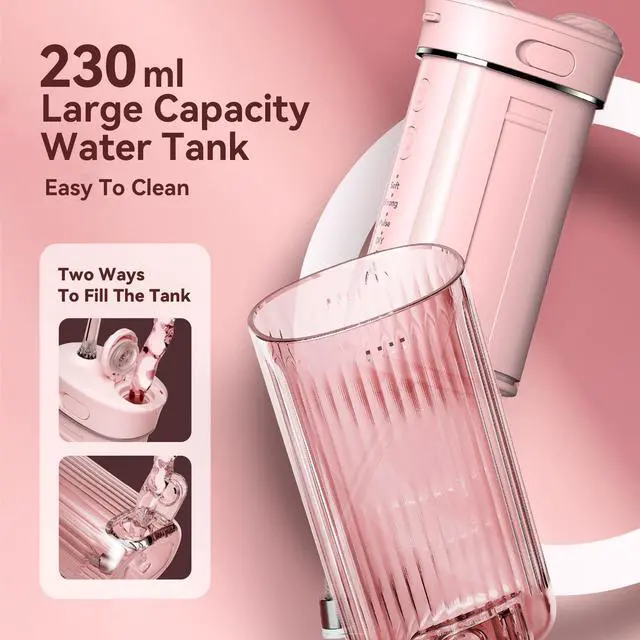 Alt view image 5 of 7 - Portable Water Flosser for Travel: Compact Mini Design, 3 Modes & 8 DIY Pressure Levels for Sensitive Teeth & Braces - with 5 Nozzles & Removable 230ml Tank, Cordless Oral Irrigator for On-The-Go