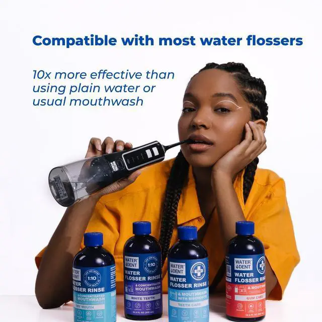 Alt view image 3 of 7 - Water Flosser Rinse, Solution, Additive & Mouthwash for Teeth Whitening Compatible with Waterpik & All Oral Irrigators, Concentrated, Gentle Peroxide, Alcohol Free, Mint, 16.9 fl oz
