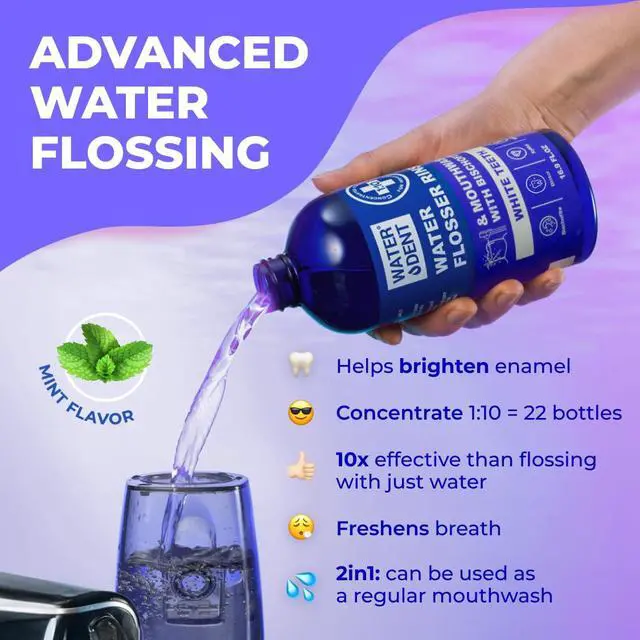 Alt view image 5 of 7 - Water Flosser Rinse, Solution, Additive & Mouthwash for Teeth Whitening Compatible with Waterpik & All Oral Irrigators, Concentrated, Gentle Peroxide, Alcohol Free, Mint, 16.9 fl oz