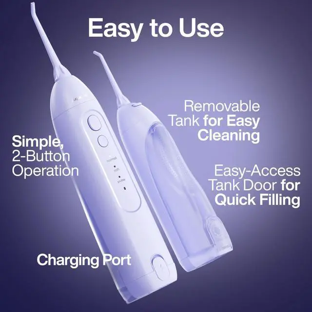 Alt view image 4 of 6 - Icon Water Flosser for Teeth Cordless Rechargeable Oral Irrigator Waterproof, Portable Dental Cleaning with Jet Tip Braces Home Travel - Lilac