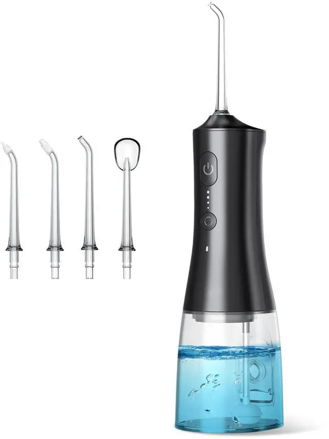 Main image of 4-Mode Cordless Oral Irrigator, 300ML Portable Water Flosser, IPX7 Waterproof Rechargeable Dental Flosser for Home Travel, Black with 4 Replacement Tips