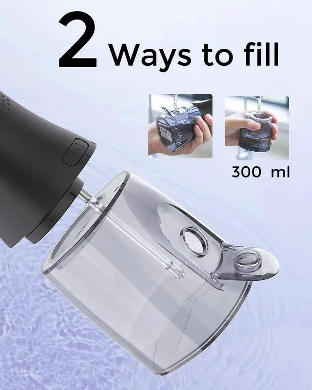 Alt view image 7 of 7 - 4-Mode Cordless Oral Irrigator, 300ML Portable Water Flosser, IPX7 Waterproof Rechargeable Dental Flosser for Home Travel, Black with 4 Replacement Tips