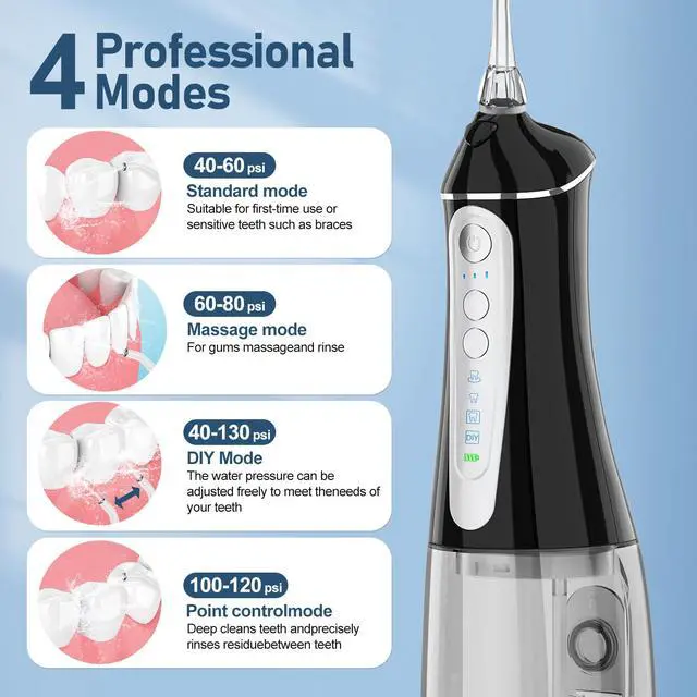 Alt view image 3 of 7 - Water Dental flosser for Teeth Cleaning - Rechargeable Cordless Oral Irrigator 4 Modes 6 Tips IPX 7 Waterproof Portable Teeth Cleaner Pick for Home Trave