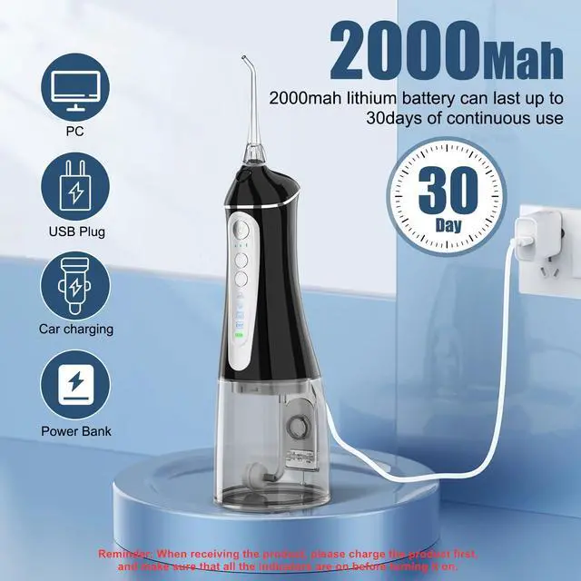 Alt view image 4 of 7 - Water Dental flosser for Teeth Cleaning - Rechargeable Cordless Oral Irrigator 4 Modes 6 Tips IPX 7 Waterproof Portable Teeth Cleaner Pick for Home Trave