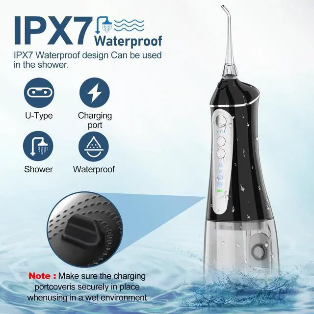 Alt view image 5 of 7 - Water Dental flosser for Teeth Cleaning - Rechargeable Cordless Oral Irrigator 4 Modes 6 Tips IPX 7 Waterproof Portable Teeth Cleaner Pick for Home Trave