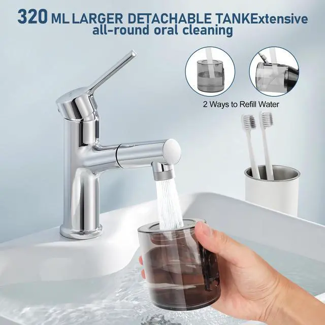 Alt view image 6 of 7 - Water Dental flosser for Teeth Cleaning - Rechargeable Cordless Oral Irrigator 4 Modes 6 Tips IPX 7 Waterproof Portable Teeth Cleaner Pick for Home Trave