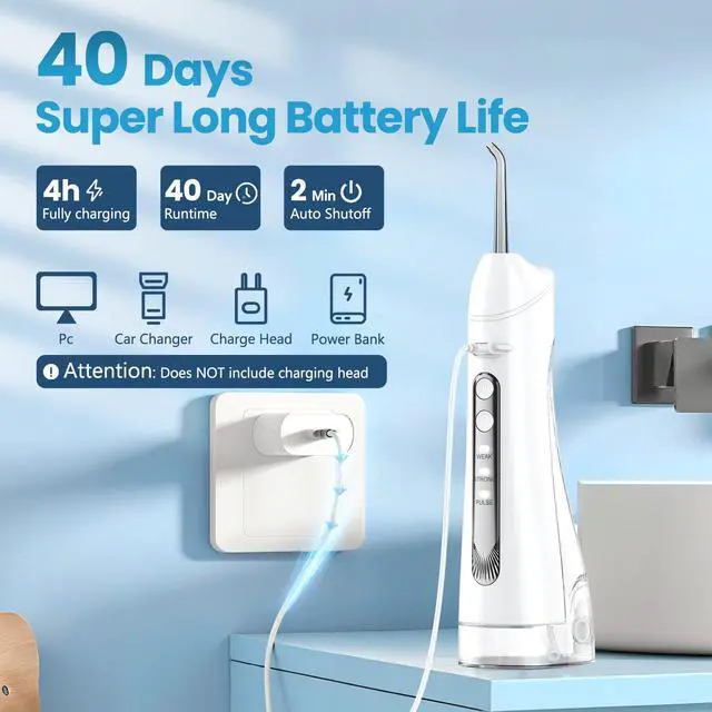 Alt view image 5 of 7 - Water Flosser, Water Dental Flosser Pick for Teeth, IPX7 Waterproof Oral Irrigator, 3 Modes 4 Replaceable Jet Tips, Professional Flossing Cleaning Picks for Home Travel Gums, Braces Care