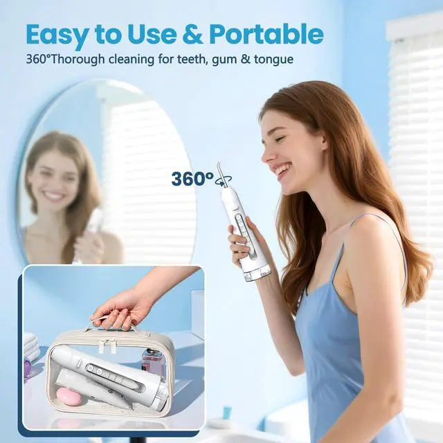 Alt view image 7 of 7 - Water Flosser, Water Dental Flosser Pick for Teeth, IPX7 Waterproof Oral Irrigator, 3 Modes 4 Replaceable Jet Tips, Professional Flossing Cleaning Picks for Home Travel Gums, Braces Care