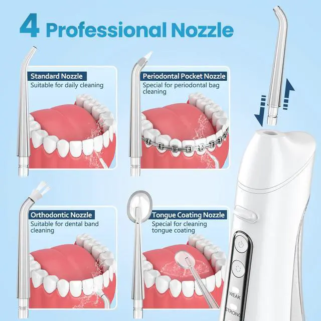 Alt view image 6 of 7 - Water Flosser, Water Dental Flosser Pick for Teeth, IPX7 Waterproof Oral Irrigator, 3 Modes 4 Replaceable Jet Tips, Professional Flossing Cleaning Picks for Home Travel Gums, Braces Care