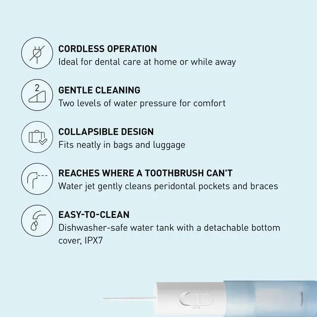 Alt view image 2 of 7 - Water Flosser for Travel, Cordless Portable Oral Irrigator with Two Water Pressure Settings, Collapsible Water Tank - EW-DJ11-A