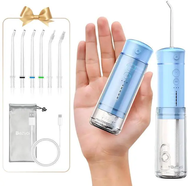 Main image of Mini Portable Water Flosser for Travel, 5 Modes Dental Floss, 6 Tips