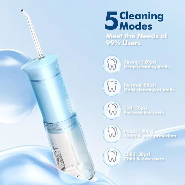 Alt view image 3 of 7 - Mini Portable Water Flosser for Travel, 5 Modes Dental Floss, 6 Tips