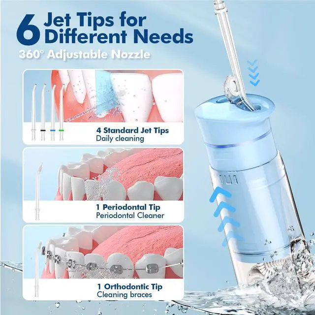 Alt view image 5 of 7 - Mini Portable Water Flosser for Travel, 5 Modes Dental Floss, 6 Tips