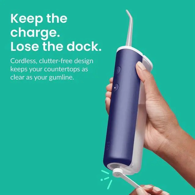 Alt view image 6 of 7 - Water Flosser with Replacement Tip - Cordless Water Flosser with Adjustable Pressure - Teeth Cleaner Pick with 360 Degree Rotating Replaceable Tip, Rechargeable Water Dental Pick - Midnight Blue