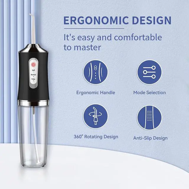 Alt view image 3 of 7 - Water-Flosser-Cordless-Teeth-Cleaner Water Dental Flosser with 3 Modes 4 Jets Rechargeable IPX7 Waterproof for Travel Home Braces(Black)