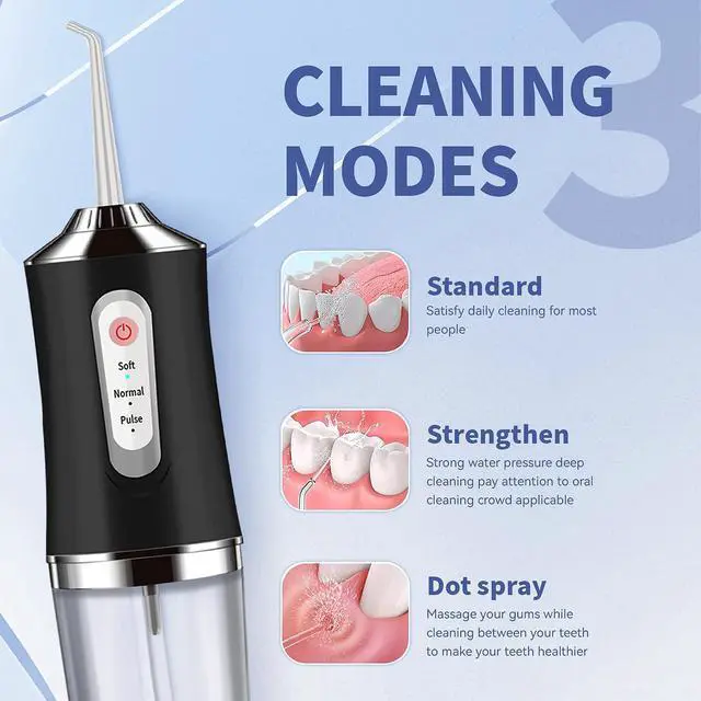 Alt view image 4 of 7 - Water-Flosser-Cordless-Teeth-Cleaner Water Dental Flosser with 3 Modes 4 Jets Rechargeable IPX7 Waterproof for Travel Home Braces(Black)