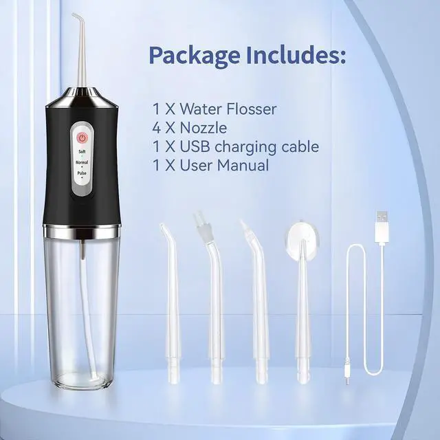 Alt view image 6 of 7 - Water-Flosser-Cordless-Teeth-Cleaner Water Dental Flosser with 3 Modes 4 Jets Rechargeable IPX7 Waterproof for Travel Home Braces(Black)