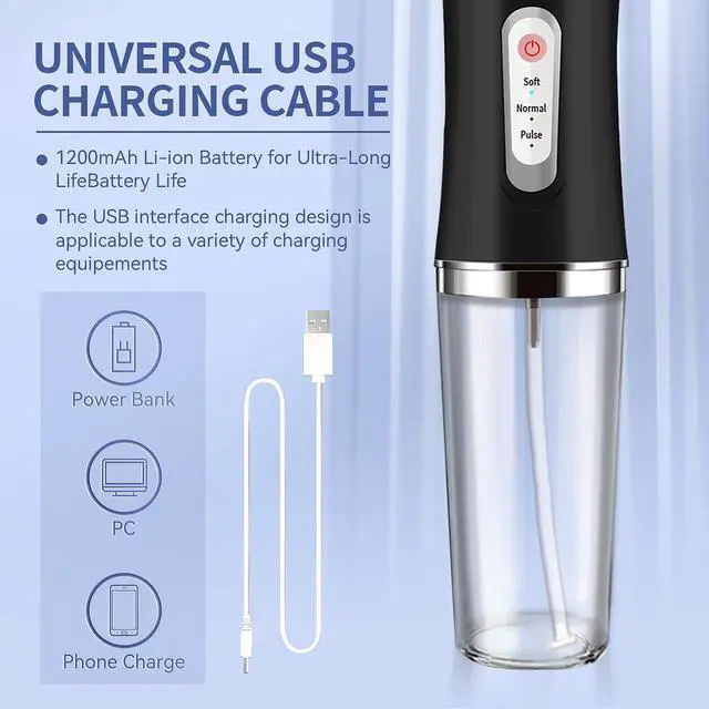 Alt view image 7 of 7 - Water-Flosser-Cordless-Teeth-Cleaner Water Dental Flosser with 3 Modes 4 Jets Rechargeable IPX7 Waterproof for Travel Home Braces(Black)