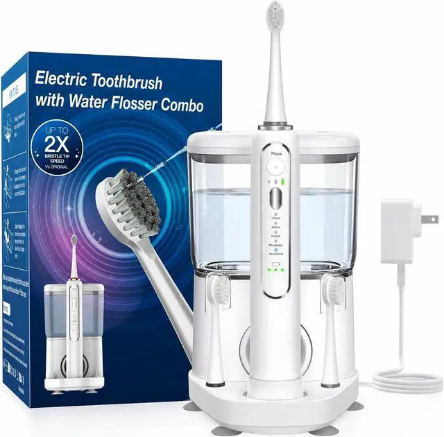 Main image of Electric Toothbrush with Water Flosser - Wireless Charging 3 in 1 Flossing Toothbrush - 500ML Professional Cordless Brush and Flosser in One - 5 Brush Modes & 3 Floss Speed