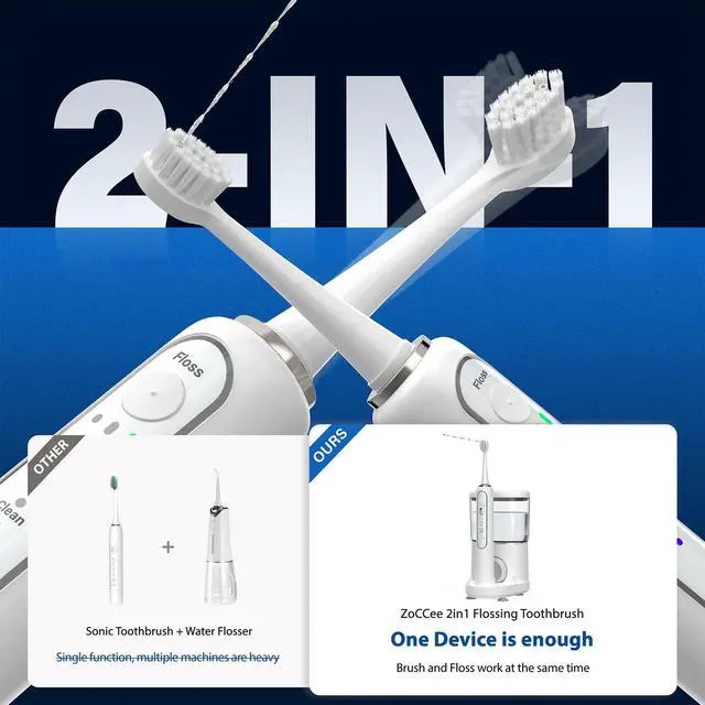 Alt view image 3 of 7 - Electric Toothbrush with Water Flosser - Wireless Charging 3 in 1 Flossing Toothbrush - 500ML Professional Cordless Brush and Flosser in One - 5 Brush Modes & 3 Floss Speed