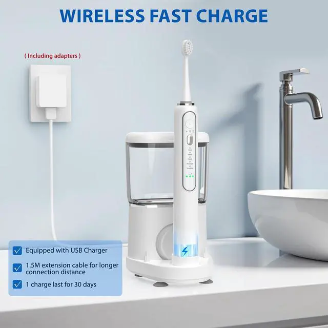 Alt view image 5 of 7 - Electric Toothbrush with Water Flosser - Wireless Charging 3 in 1 Flossing Toothbrush - 500ML Professional Cordless Brush and Flosser in One - 5 Brush Modes & 3 Floss Speed