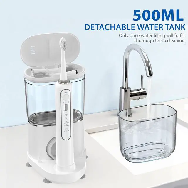 Alt view image 6 of 7 - Electric Toothbrush with Water Flosser - Wireless Charging 3 in 1 Flossing Toothbrush - 500ML Professional Cordless Brush and Flosser in One - 5 Brush Modes & 3 Floss Speed