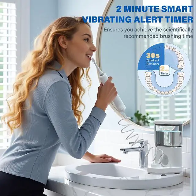 Alt view image 7 of 7 - Electric Toothbrush with Water Flosser - Wireless Charging 3 in 1 Flossing Toothbrush - 500ML Professional Cordless Brush and Flosser in One - 5 Brush Modes & 3 Floss Speed