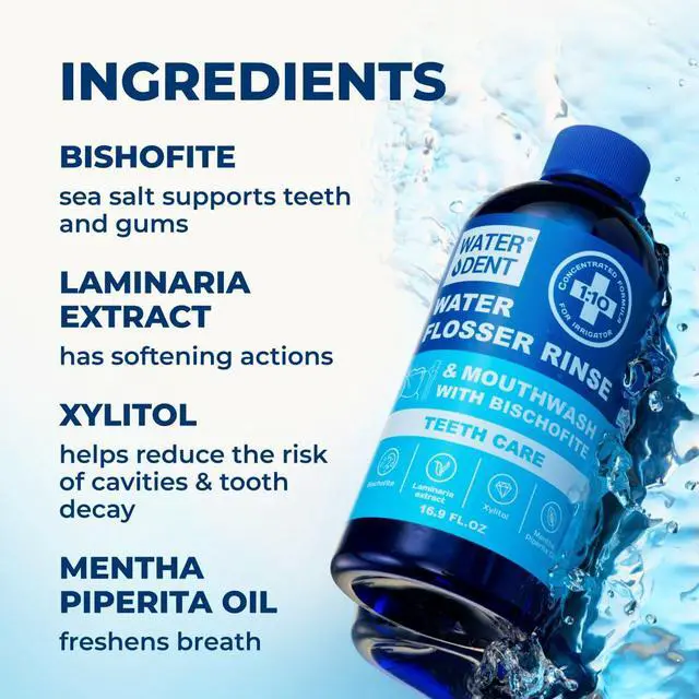 Alt view image 2 of 5 - Water Flosser Rinse & Mouthwash for Teeth Care Compatible with Waterpik & All Oral Irrigators, Concentrated, Alcohol & Fluoride Free, Mint Updated, 16.9 Fl Oz (Pack of 1)