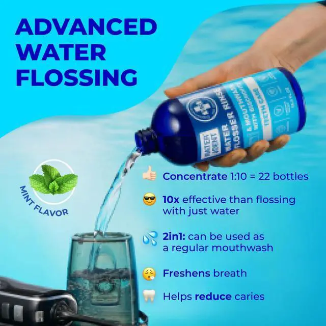 Alt view image 3 of 5 - Water Flosser Rinse & Mouthwash for Teeth Care Compatible with Waterpik & All Oral Irrigators, Concentrated, Alcohol & Fluoride Free, Mint Updated, 16.9 Fl Oz (Pack of 1)